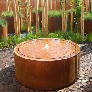 Table d'eau ronde fontaine avec LED - extérieur jardin - Ø.100xH.40cm Acier Corten