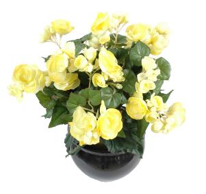 Fleurs artificielles Bgonia - plante en piquet - H.30 cm jaune