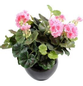 Plante fleurie artificielle - Granium en piquet - H.35 cm rose