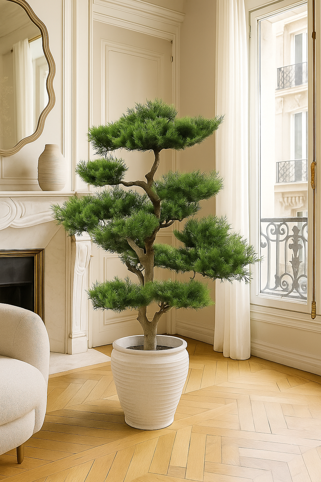 Pin nuage artificiel de 95 cm, plante d'intérieur dans un pot élégant