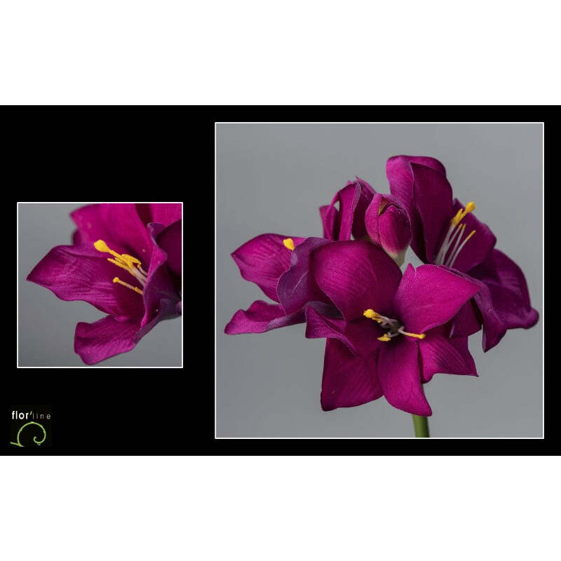 Fleur artificielle d'Amaryllis velours POURPRE hauteur 51 cm - NO2