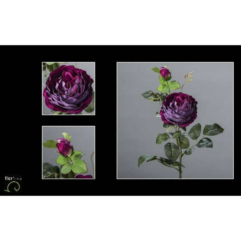 Fleur artificielle Rose ramifiée velours POURPRE hauteur 78 cm - NO3