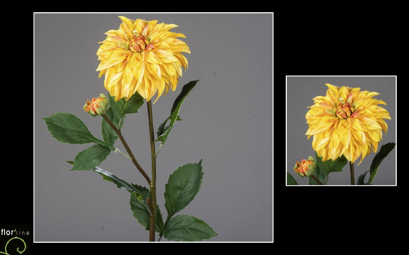 Fleur artificielle de Dahlia avec un bouton - décoration d'intérieur - H.79 cm - jaune - Q3