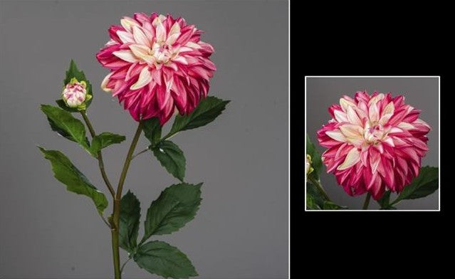 Fleur artificielle de Dahlia avec un bouton - décoration d'intérieur - H.79 cm - Fuchsia - Q3