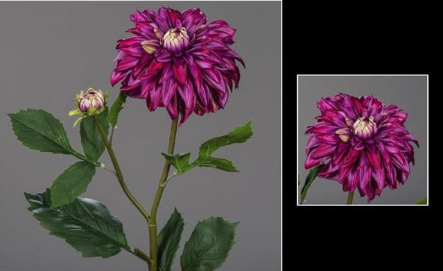 Fleur artificielle de Dahlia avec un bouton - décoration d'intérieur - H.79 cm - Pourpre - Q3