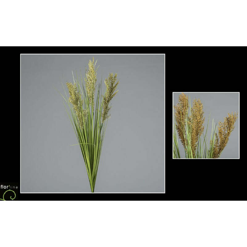 Bouquet de sorgho artificiel - vert brun 3 fleurs - décoration d'intérieur - H.80cm - R3