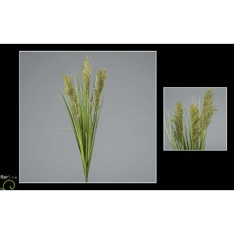 Bouquet de sorgho artificiel - vert 3 fleurs vertes - décoration d'intérieur - H.80cm - R3