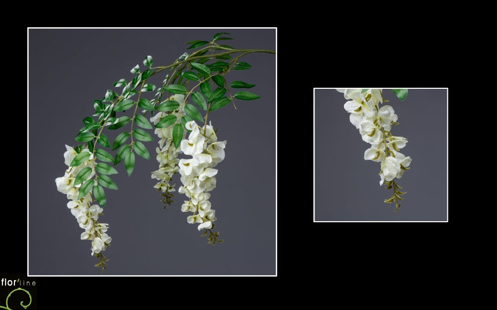 Branche de glycine crème 3 fleurs - décoration d'intérieur - H.73cm - S4