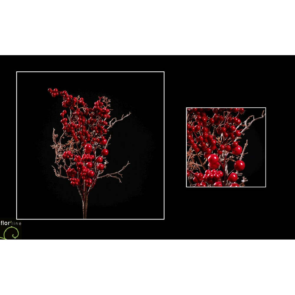 Branche artificielle de baies Ribes ROUGE hauteur 55 cm - NO3