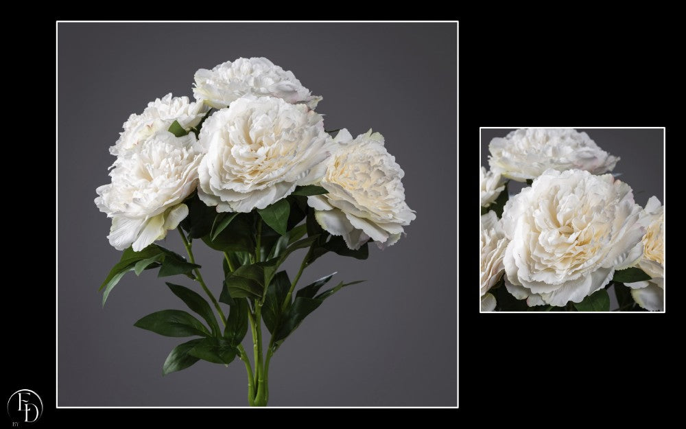 Bouquet de 4 tiges de Pivoines artificielles crème sur piquet H.55 cm – Douceur et élégance intemporelle - S4