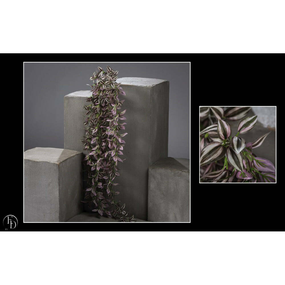 Branche artificielle de misère zébrée retombante- décoration d'intérieur - H. 150 cm panaché gris vert pourpre P3