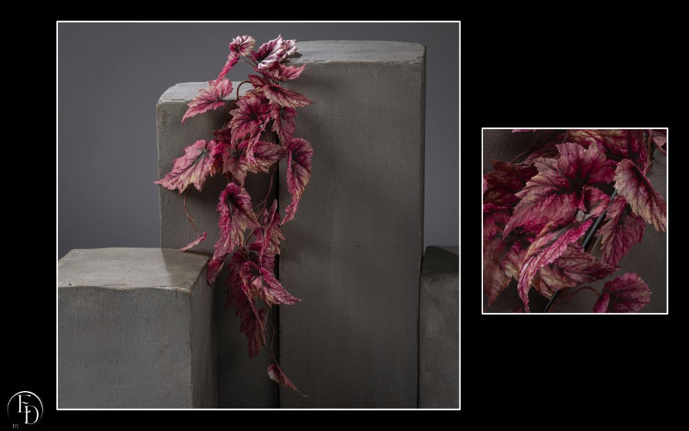 Chute de Begonia Rex artificielle 91 cm – Un feuillage spectaculaire aux nuances de rose - S4