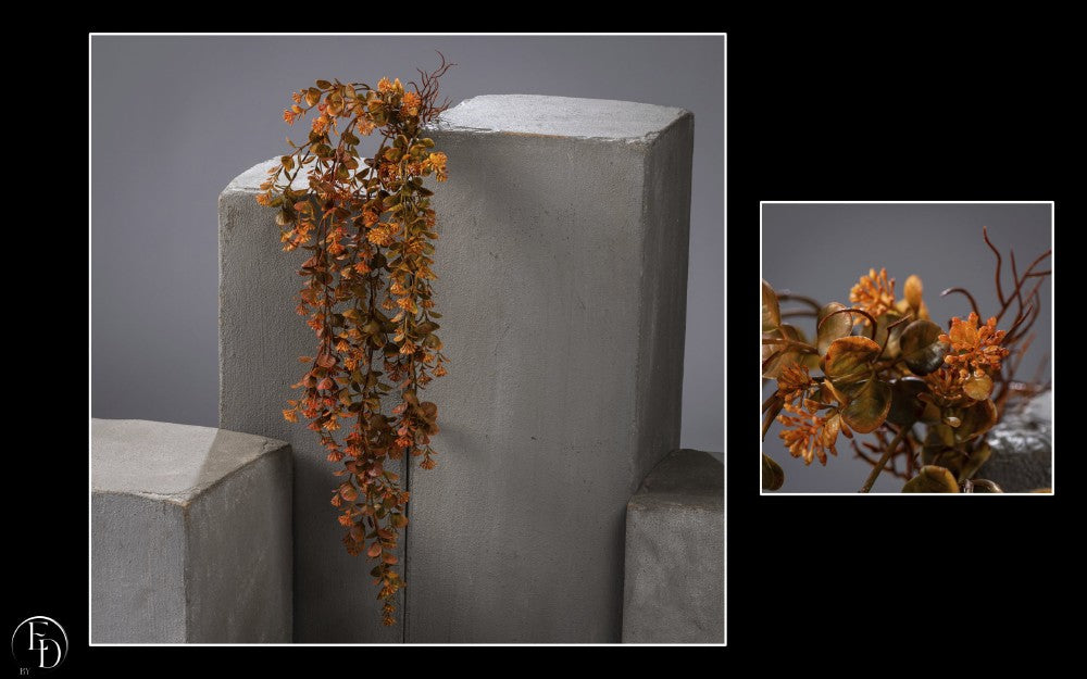 Chute de Houblon artificielle - 62 feuilles - décoration d'intérieur - H. 105cm - Orange/marron/jaune - Q1