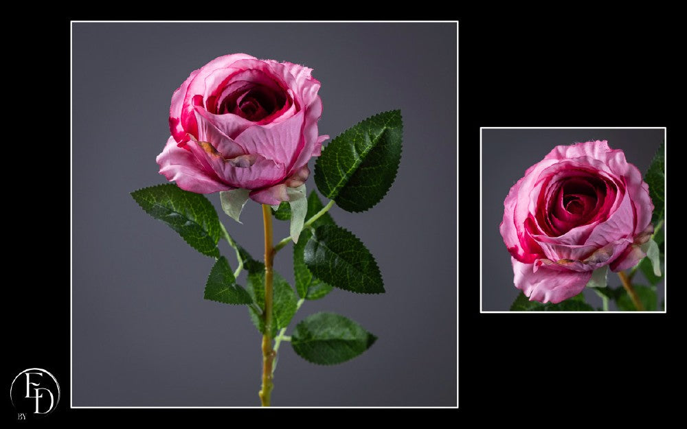 Rose artificielle ouverte fuchsia H.66 cm – Élégance intemporelle et couleur éclatante S2