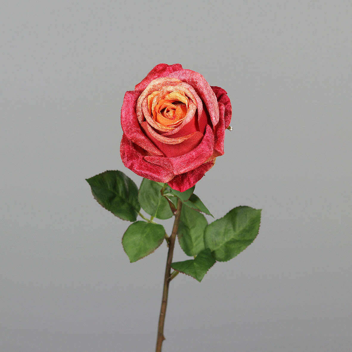 Tige de rose artificielle bouton en velours - composition florale - H.54cm orange - rouge R1