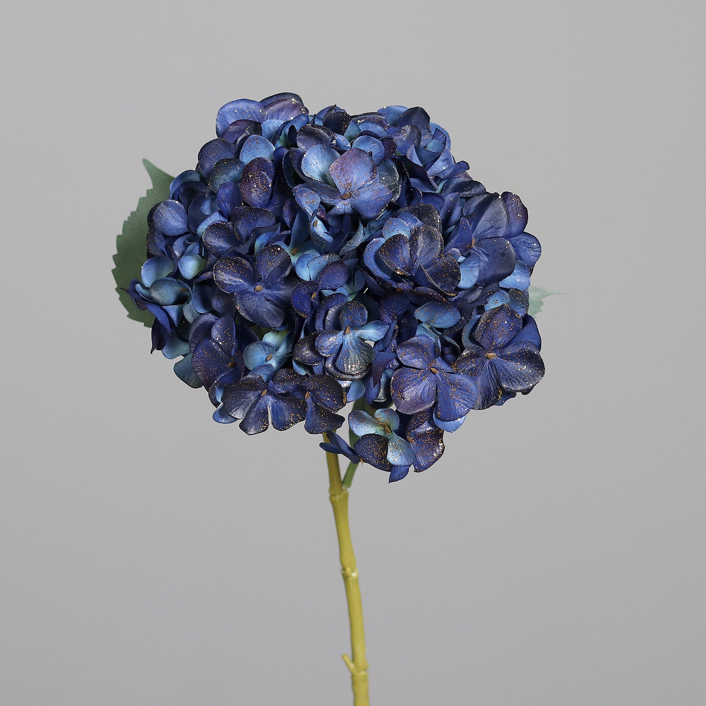 Fleur artificielle Hortensia bleu et paillettes dorées - H.63cm - NOEL