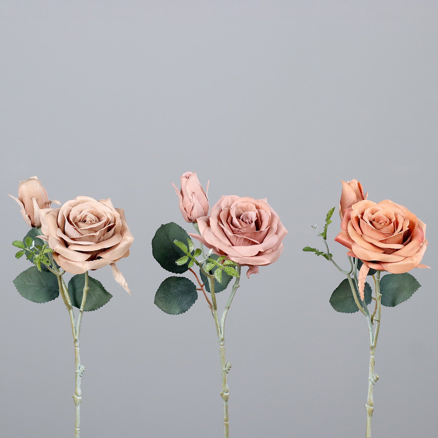 Fleur artificielle Rose 1 fleur et 1 bouton - composition bouquet - H.39cm - couleur ambre - MAG