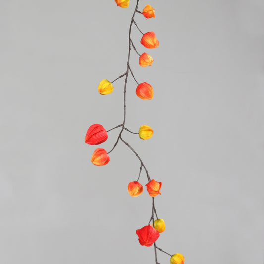 Guirlande artificielle de Physalis - 20 fruits - intérieur - H.95cm - rouge orange et jaune