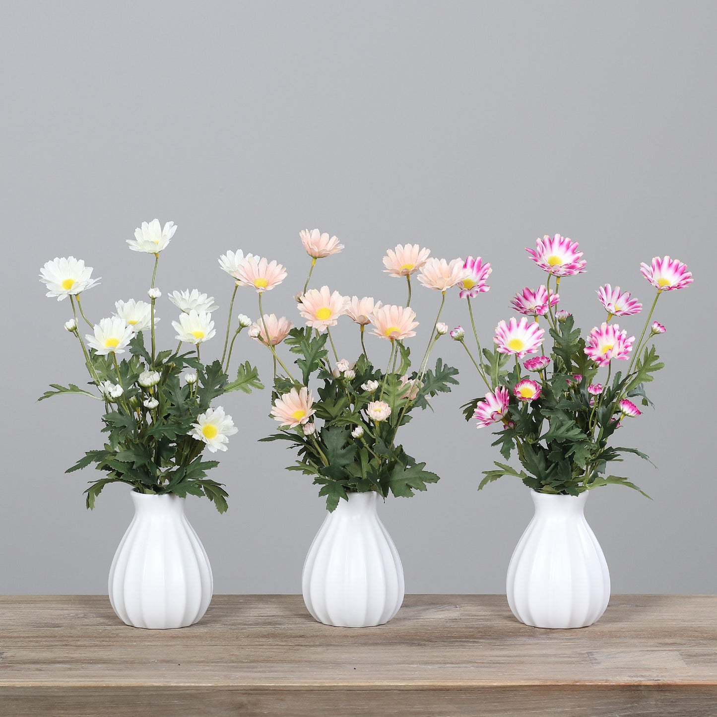 Fleur artificielle Marguerite blanche en vase en céramique - H.37cm - P3