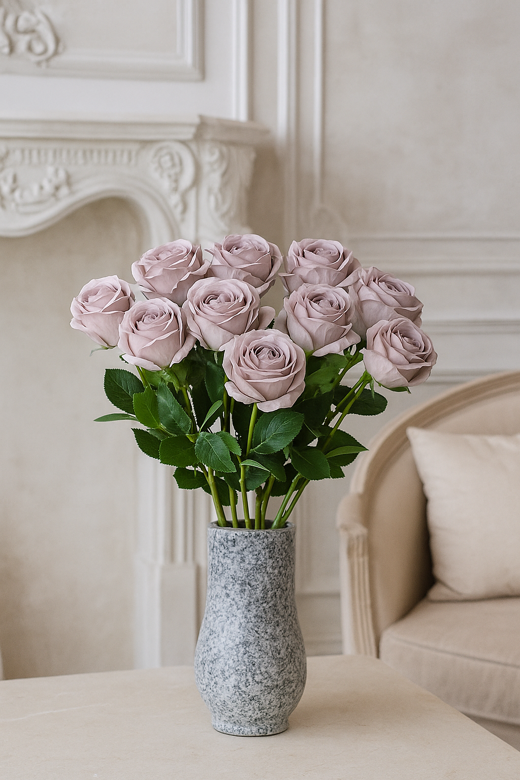 Fleur artificielle rose - composition florale - H.70cm - Mauve clair