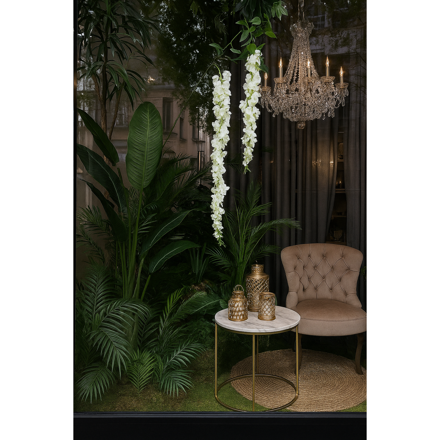Branche artificielle Cytise - feuillage pour intérieur - H.155cm crème - P3