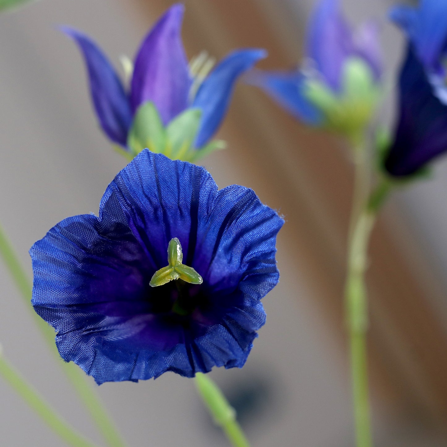 Fleur artificielle de Campanule bleue - Composition bouquet - H.60cm - 3 fleurs ouvertes et 3 fermées - MAG