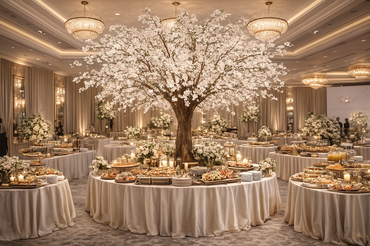 Cerisier en fleur artificiel géant 410cm - Fire resistant - fleurs blanches