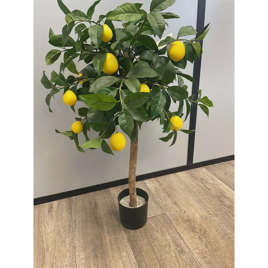 Arbre artificiel fruitier Citronnier tronc en pot - plante d'intérieur - H.80cm vert jaune