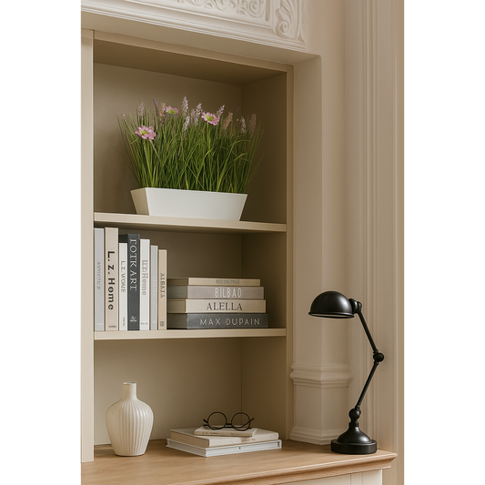 Composition artificielle fleurs de prairie - coupe plastique rectangulaire rose - H.41cm Q1