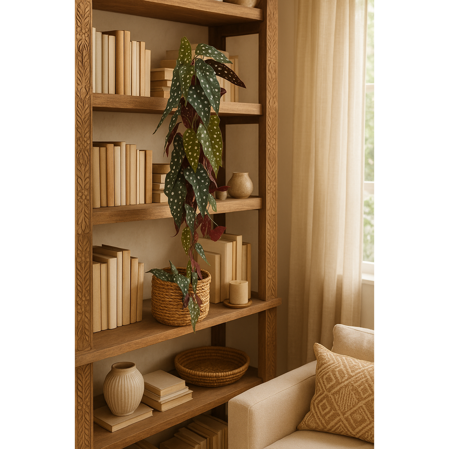Feuillage artificiel - Chute piquet d'Alocasia à pois - plante verte d'intérieur - H.84cm Q4