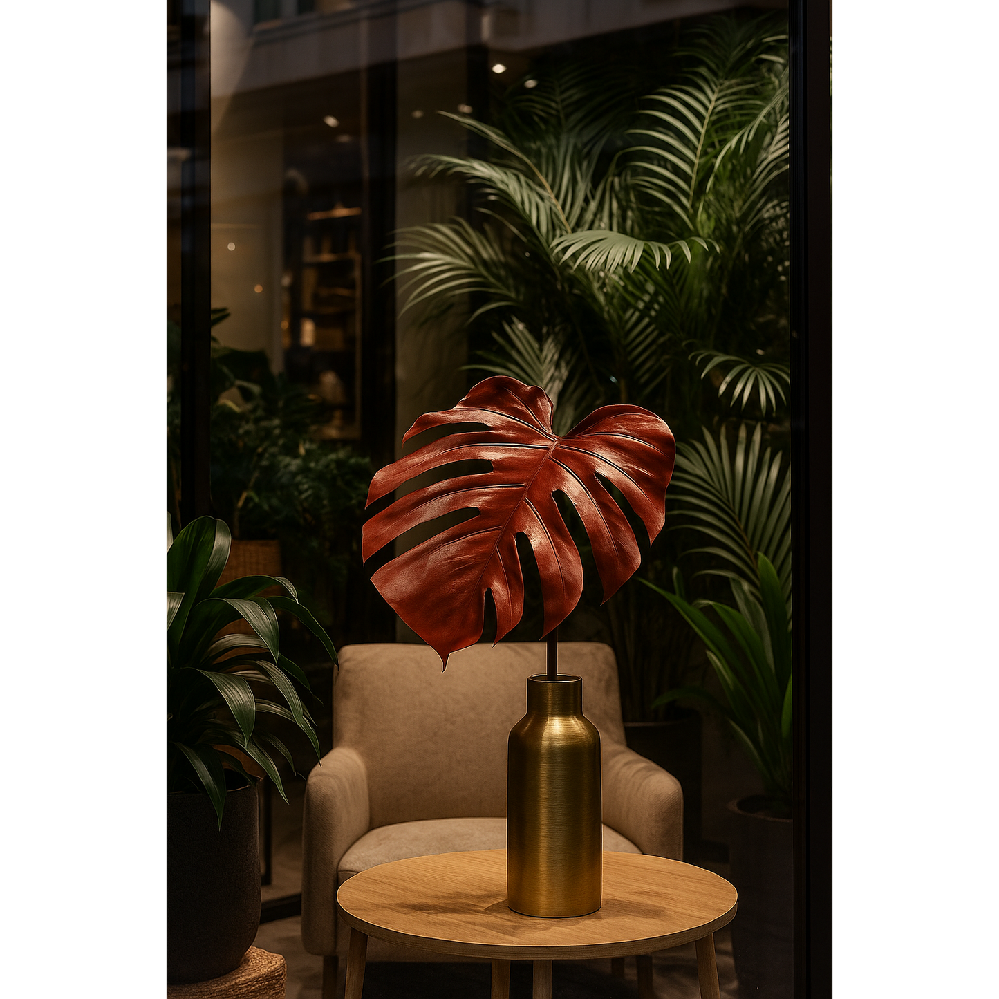 Feuille artificielle de Monstera - décoration d'intérieur - H.75cm - Bordeaux S3
