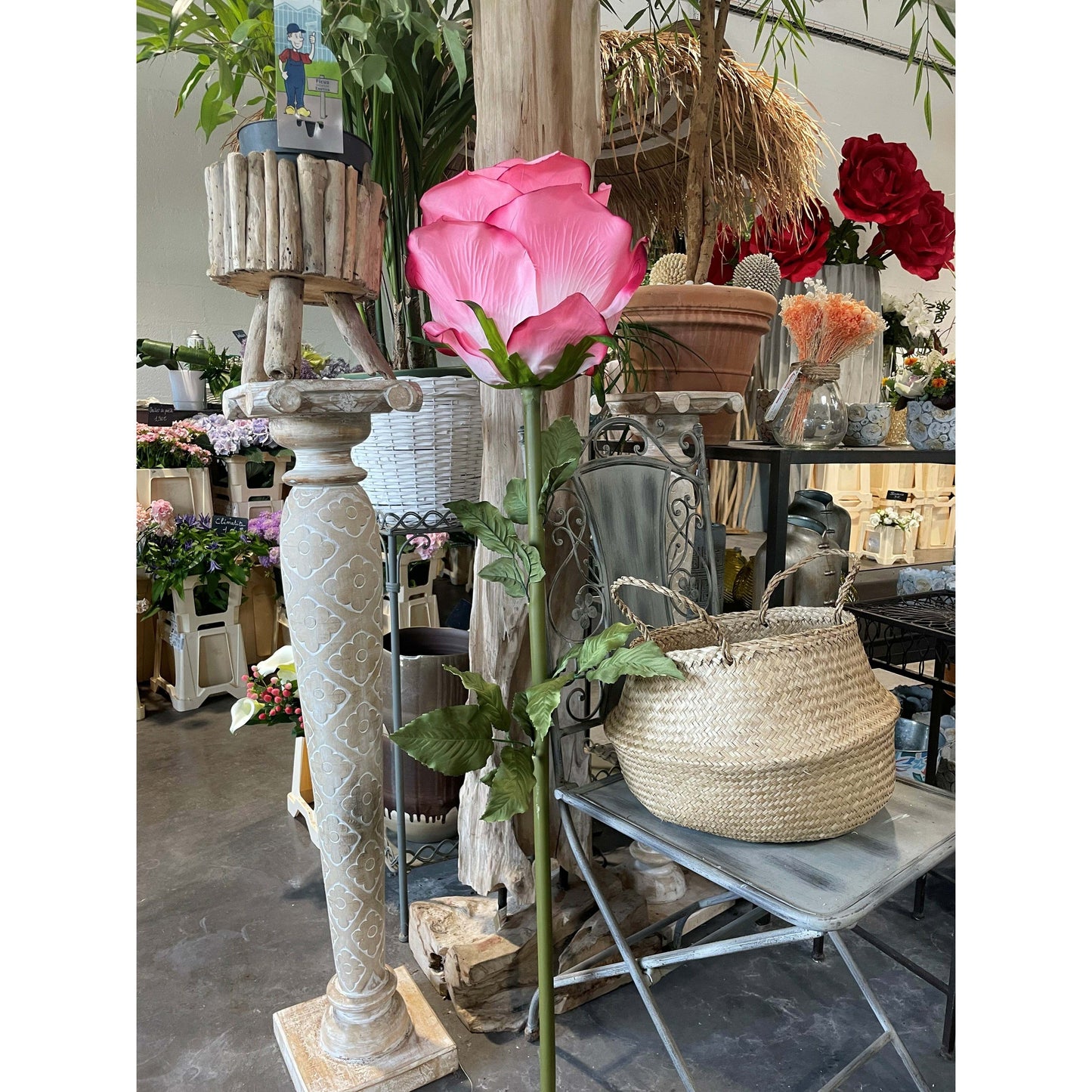 Rose artificielle géante XL - décoration d'intérieur - H.98cm Ø.28cm Fuchsia SR3