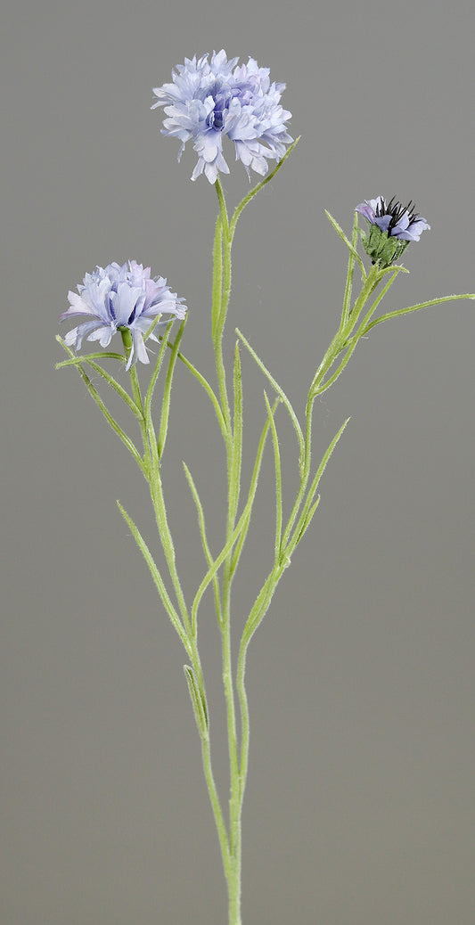 Fleur artificielle bleuet 3 fleurs - composition bouquet - H.64cm bleu clair