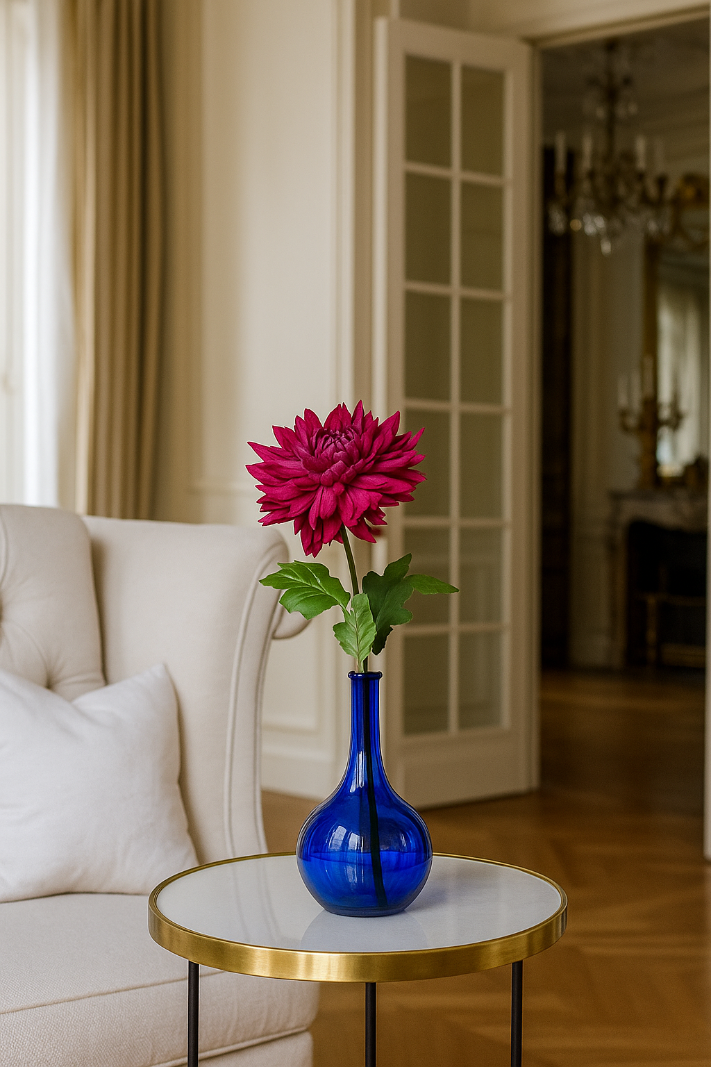 Fleur artificielle coupée Chrysanthème 1 fleur et feuillage - décoration intérieure - H.72 cm pourpre - lavande ou fuchsia