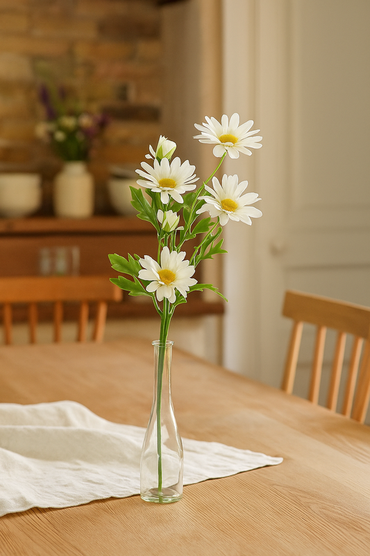 Marguerite artificielle 6 fleurs 3 tiges - composition bouquet - H. 53 cm blanc