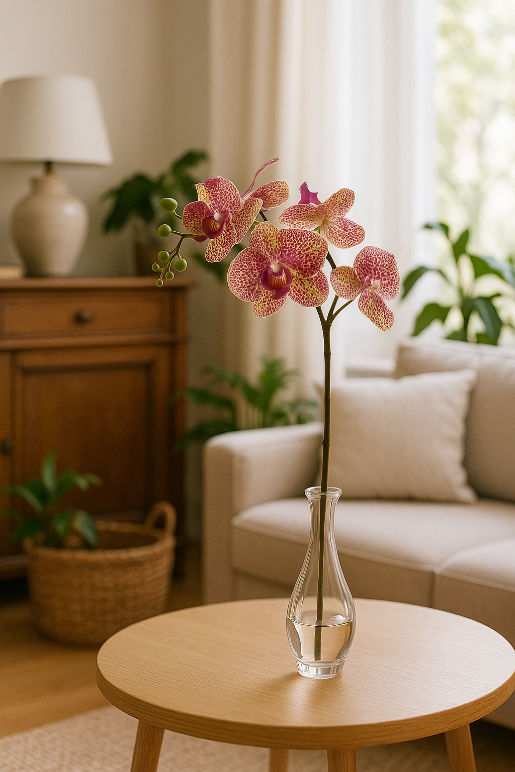 Fleur artificielle Orchidée Phalaenopsis 7 fleurs Moucheté - Naturel Touch - H.93cm Fuchsia