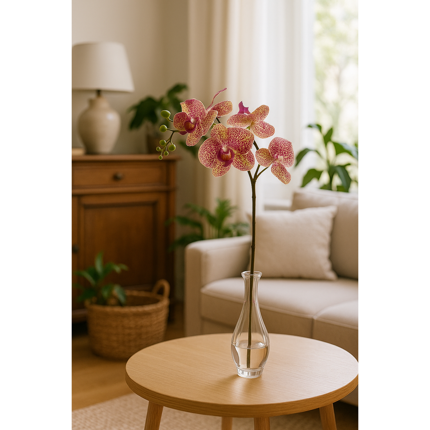 Fleur artificielle Orchidée Phalaenopsis 7 fleurs Moucheté - Naturel Touch - H.93cm Fuchsia R3