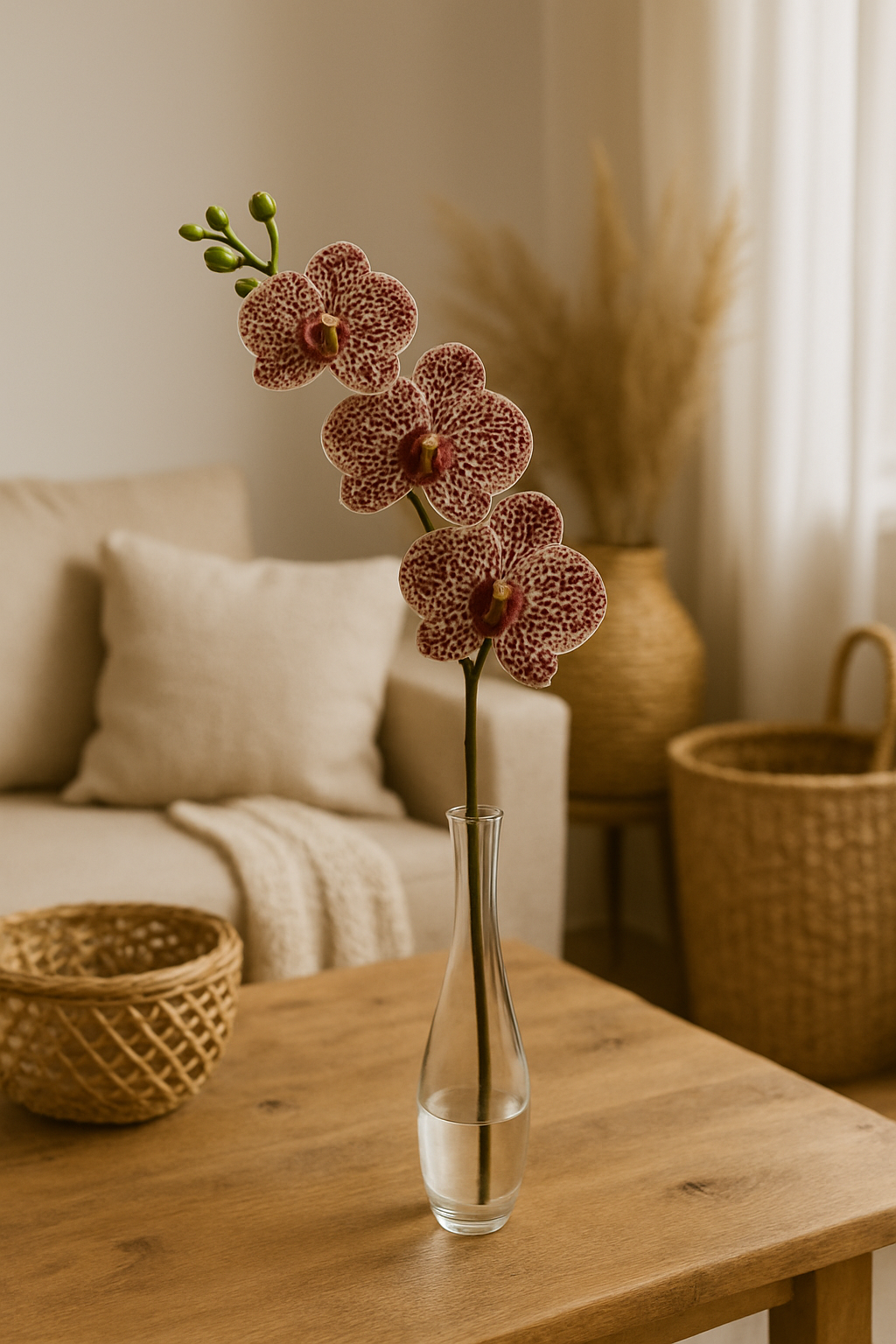 Fleur artificielle Orchidée Phalaenopsis 7 fleurs Moucheté - Naturel Touch - H.93cm Pourpre