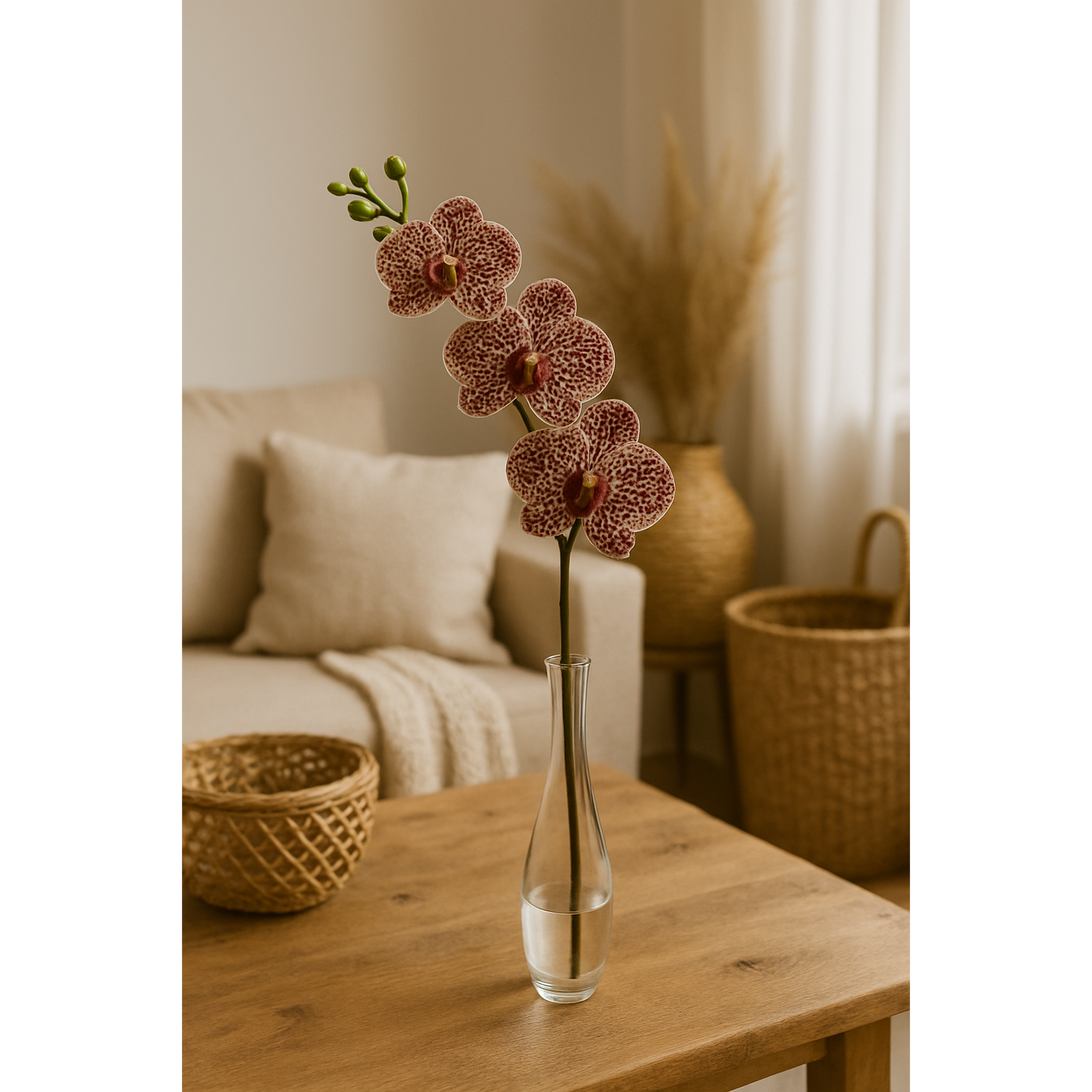 Fleur artificielle Orchidée Phalaenopsis 7 fleurs Moucheté - Naturel Touch - H.93cm Pourpre R3