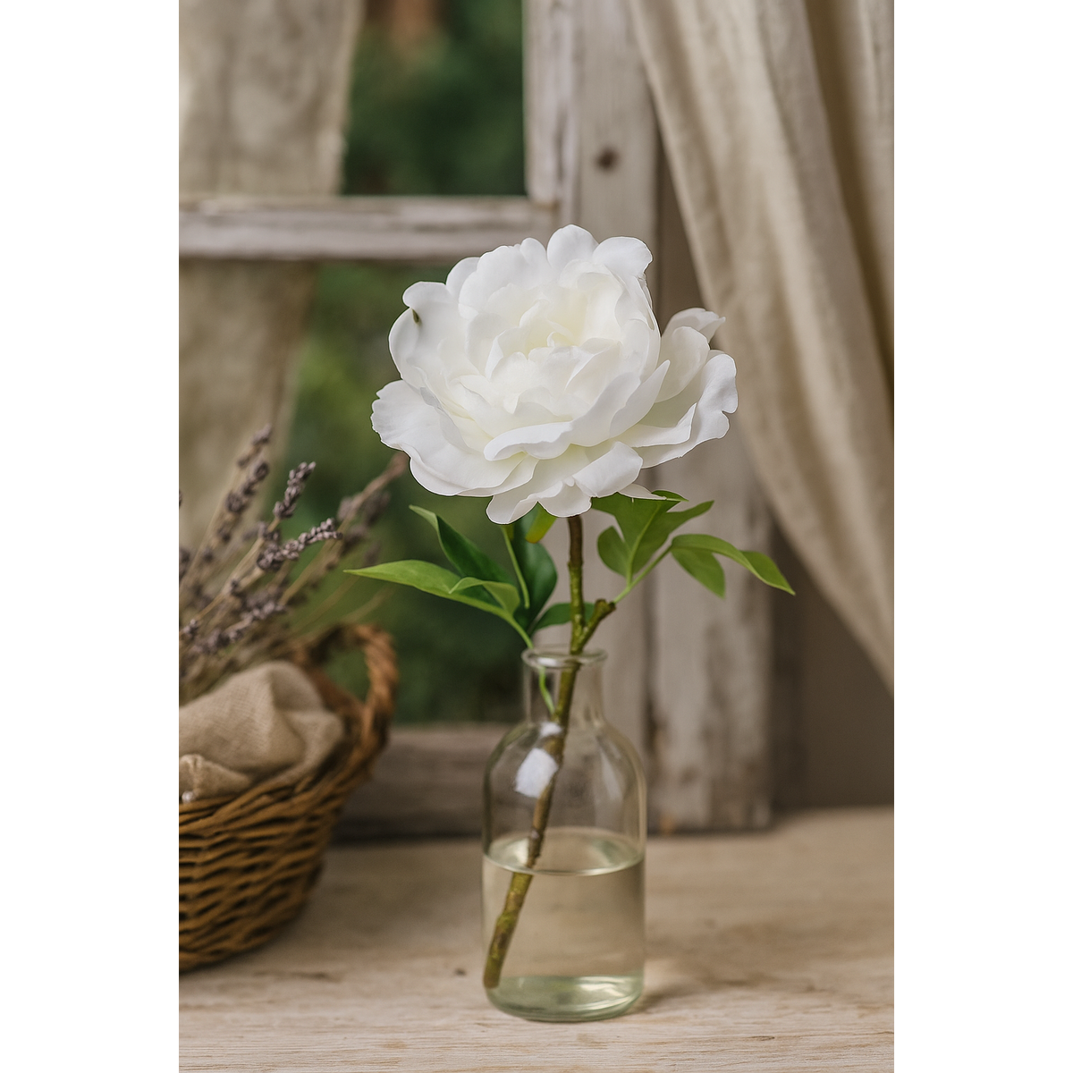Fleur artificielle Pivoine blanche - composition florale - H.58-Q3