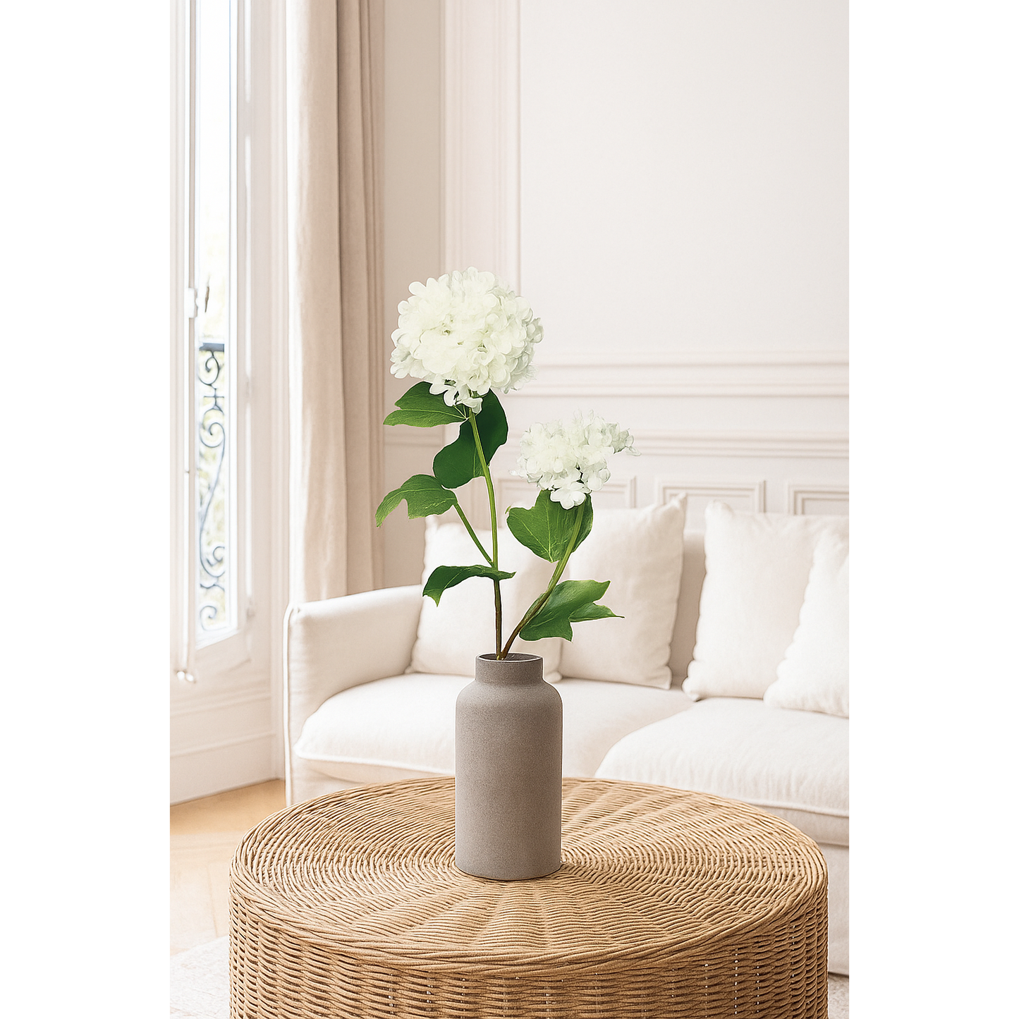Fleur artificielle Viburnum 2 boules de fleurs - composition bouquet - H.48cm blanc - R3