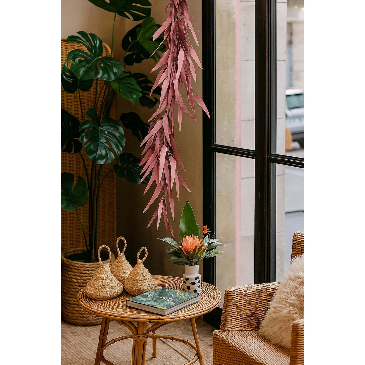 Guirlande artificielle d'eucalyptus - feuillage pour intérieur - H.120cm bordeaux S3