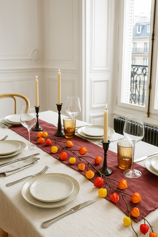 Guirlande artificielle de Physalis - 20 fruits - intérieur - H.95cm - rouge orange et jaune