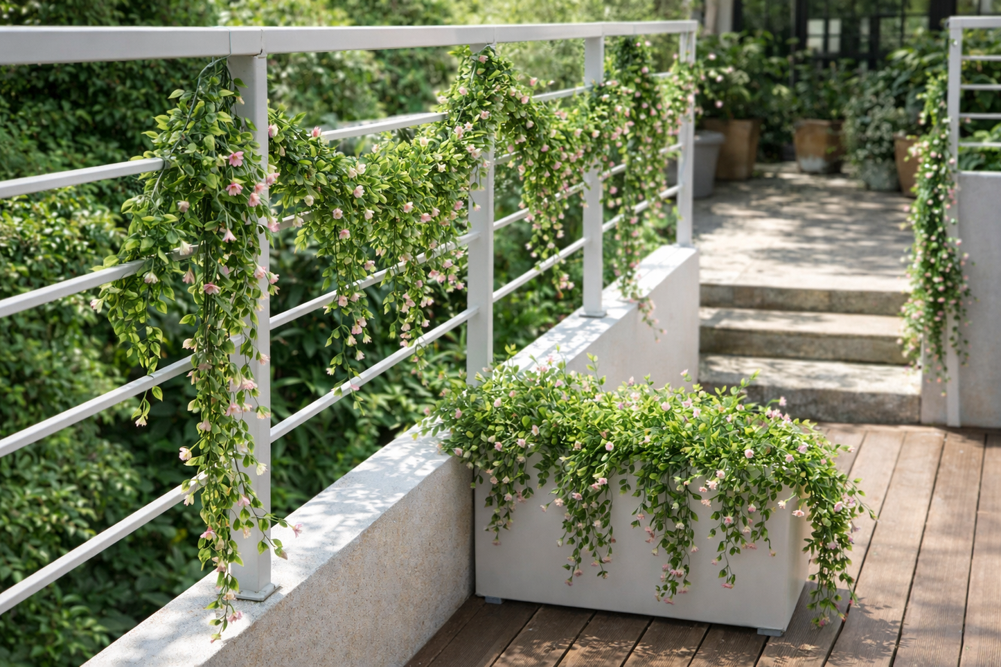 Guirlande de Pois fleuri artificiel de 190 cm - rose - Spécial extérieur