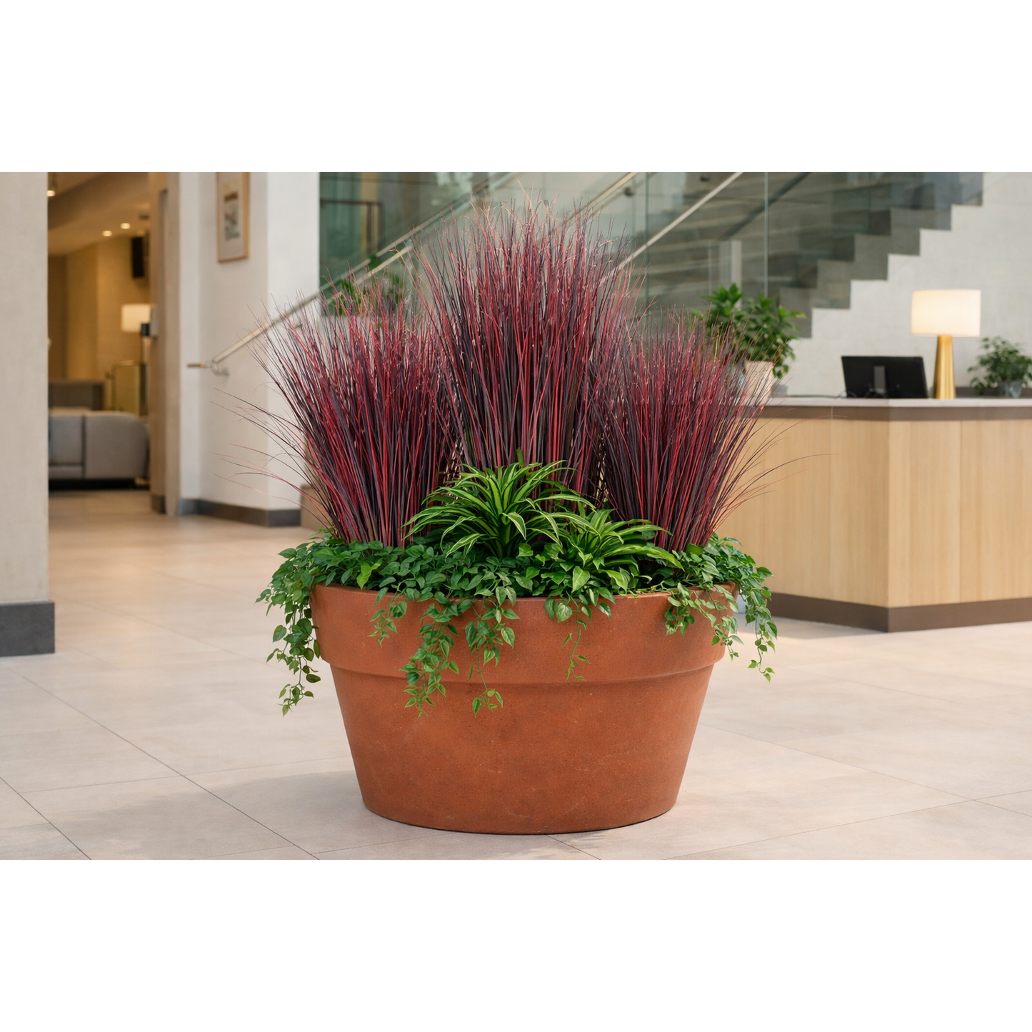 Plante artificielle Herbe Onion Grass fine - intérieur - H.75cm rouge