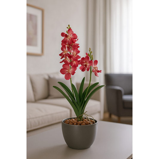 Fleur artificielle Orchidée Vanda feuillage et racines H.63cm rose vif R2