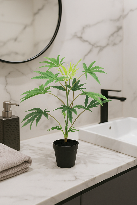 Plante artificielle Cannabis sativa en pot - plante d'intérieur - H.55cm vert