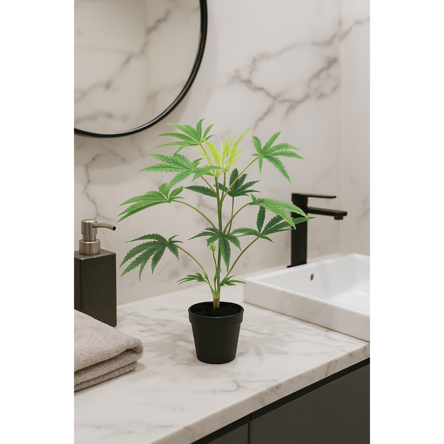Plante artificielle Cannabis sativa en pot - plante d'intérieur - H.55cm vert - Z3