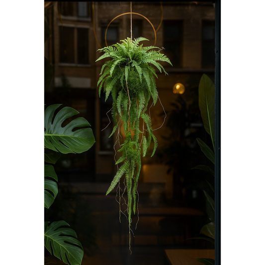 Composition artificielle boule de fougères à suspendre - Feuillage intérieur - H.122cm vert - S2