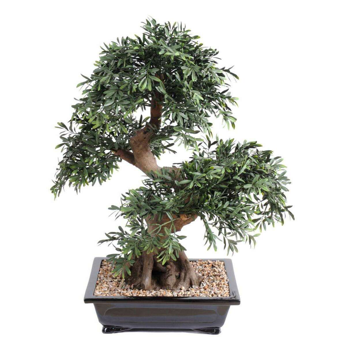 Bonsaï Black Willow arbre miniature en coupe - plante synthétique intérieur - H.70cm